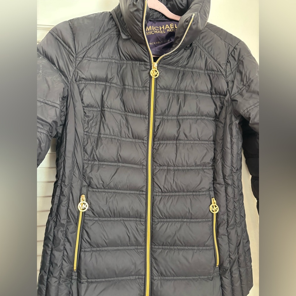 Michael Kors Charcoal Puffer Jacket with Gold Accents